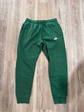 Nike Dark Green Fleece Joggers with White Swoosh